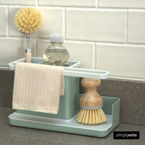 Sink Tidy/Caddy – Kitchen Sink Organiser – Removable Drip Tray – Non-Slip - Sage Green & White