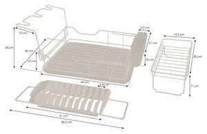 Two Tier Dish Drainer – Removable Over Sink Plate Drying Rack, Wine Glass Holder & Cutlery Basket - Black Plastic Coated Steel