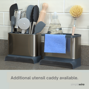 Sink Tidy/Caddy – Kitchen Sink Organiser – Removable Drip Tray – Non-Slip – Grey and Stainless Steel