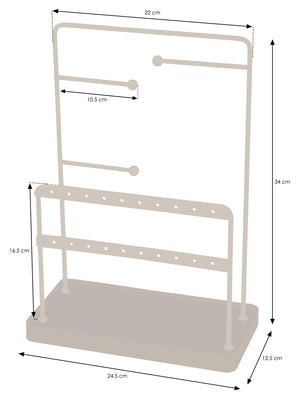 Jewellery Stand - Necklace & Earring Organiser with Bracelet Holder - Gold with White Tray