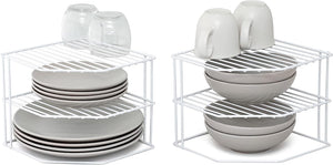 3 Tier Plate Racks – Pack of 2 Kitchen Cupboard Organisers – White