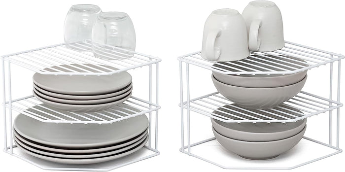 3 Tier Plate Racks – Pack of 2 Kitchen Cupboard Organisers – White