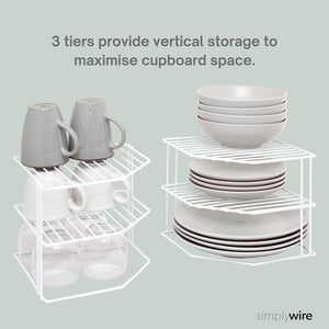 3 Tier Plate Racks – Pack of 2 Kitchen Cupboard Organisers – White