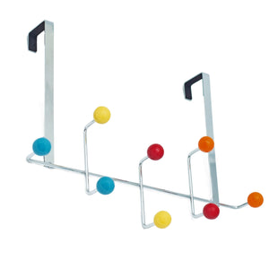 Over Door Coat Rack – 8 Multi Colour Ceramic Hooks - Chrome