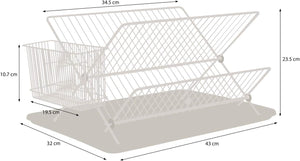 Folding Dish Drainer – Plate Drying Metal Rack with Cutlery Holder - White