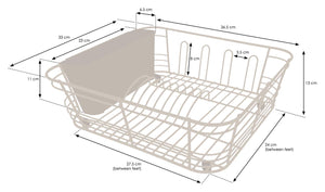 Dish Drainer with Cutlery Basket and Glass Drying Hooks - Black Plastic Coated Steel