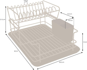 Two Tier Dish Drainer – Removable Plate Drying Rack & Cutlery Holder - Black Plastic Coated Steel