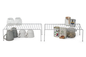 Kitchen Cupboard Organisers – Pack of 2 Storage Shelves – Chrome