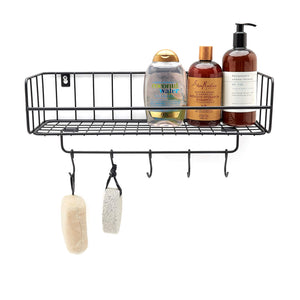 Floating Wire Basket Shelf with 5 Hooks - Wall Mounted – Matt Black