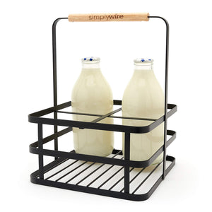 Retro 4 Unit Milk Bottle Holder – Wine Bottle Carrier – Black Flat Wire