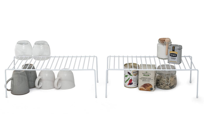 Kitchen Cupboard Organisers – Pack of 2 Storage Shelves – White