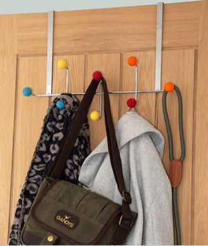 Over Door Coat Rack – 8 Multi Colour Ceramic Hooks - Chrome